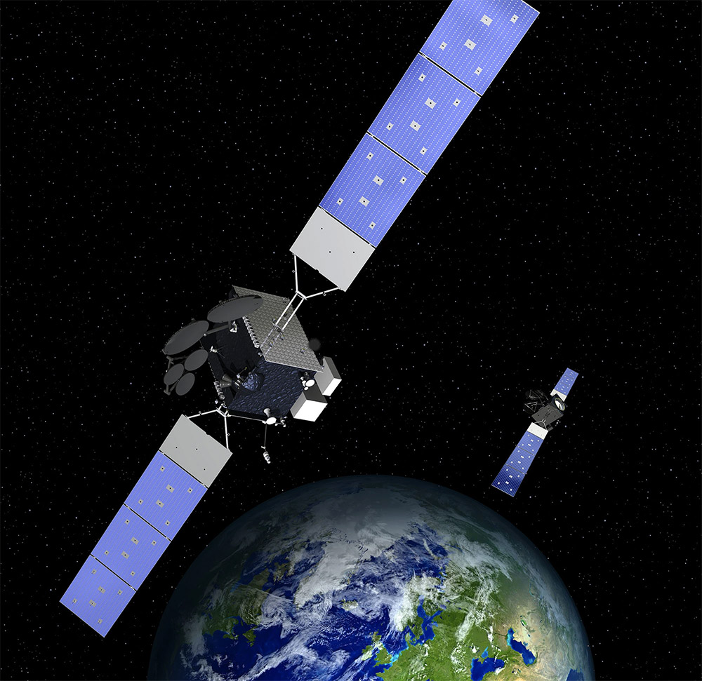 rendering of satellites in space above earth