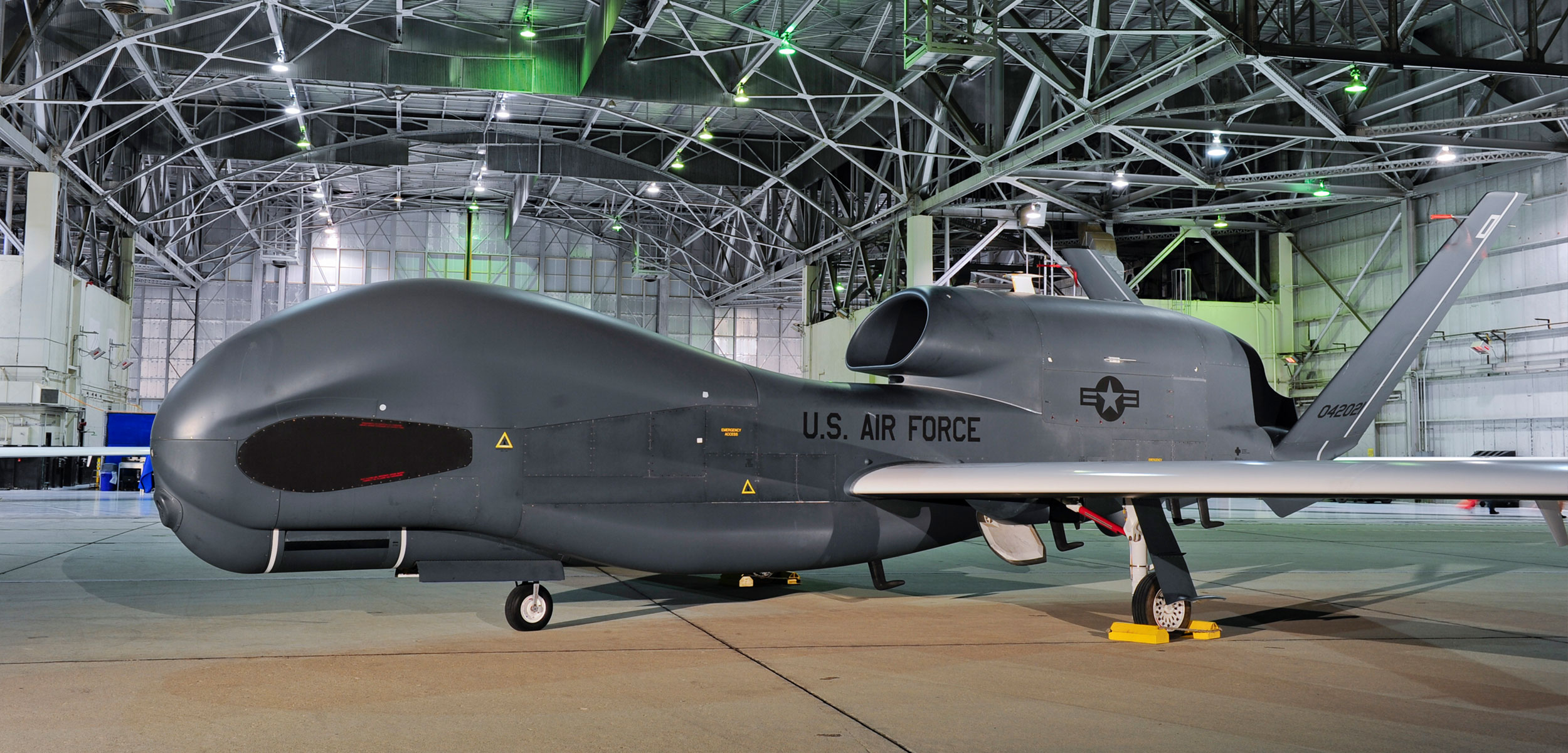 Global Hawk unmanned aircraft in hangar