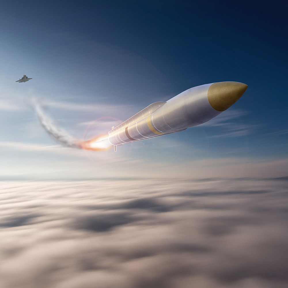 rendering of missile launched from fighter jet