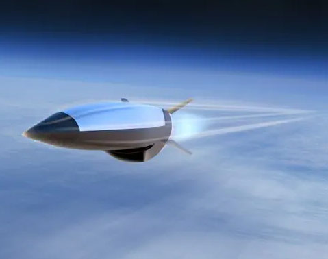 hypersonic missile flying above the clouds