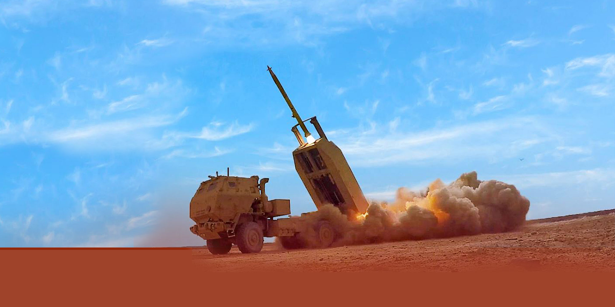 missile launch on red desert sand