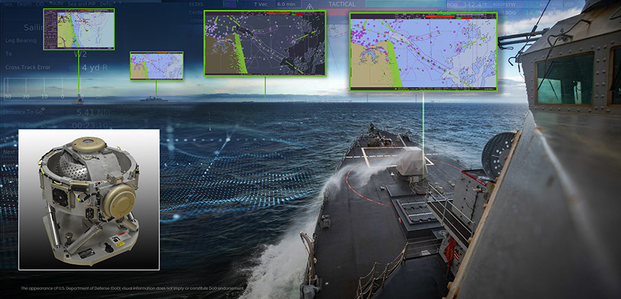 illustration of navy ship with digital screens